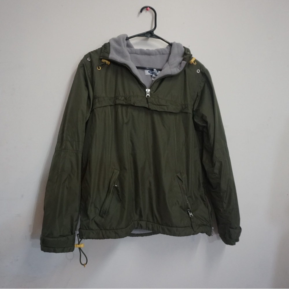 Khaki Green Pullover Windbreaker half zip old navy fleece lined hoodie pullover
